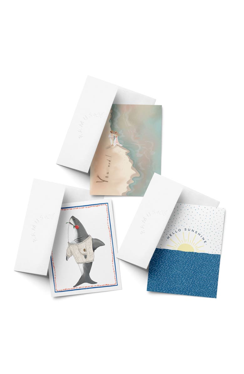 Ramus & Co Love/Valentine's Assorted Greeting Card Pack (3ct) "Beach Walk, Sharky Love, Hello Sunshine", Main, color, Multi-Pack