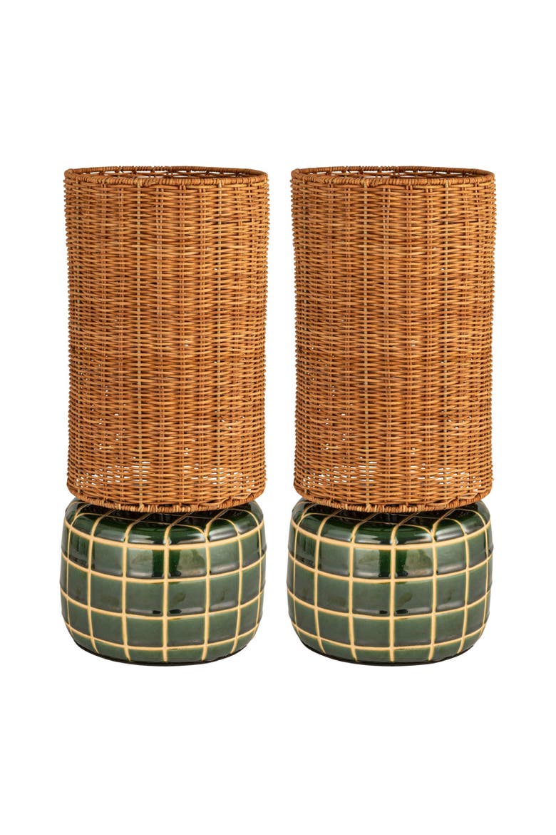 Tiled Table Lamp with Hand-Woven Shade and Inline Switch, Main, color, Green