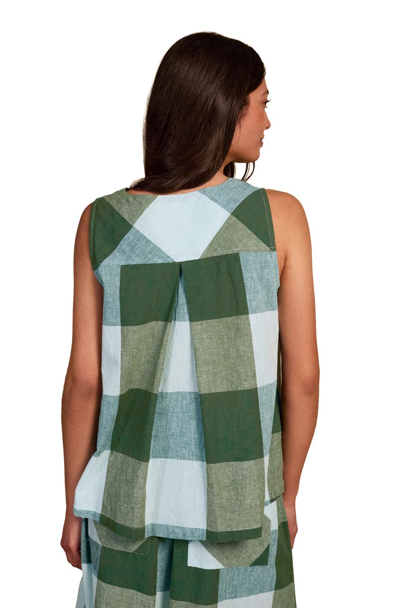 Celtic & Co. Sleeveless Pleat Back Cotton Blouse, Alternate, color, Green Multi Check