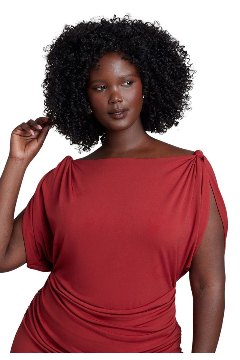 Shoulder Knot Knit Midi Dress, Alternate, color, SUN DRIED TOMATO