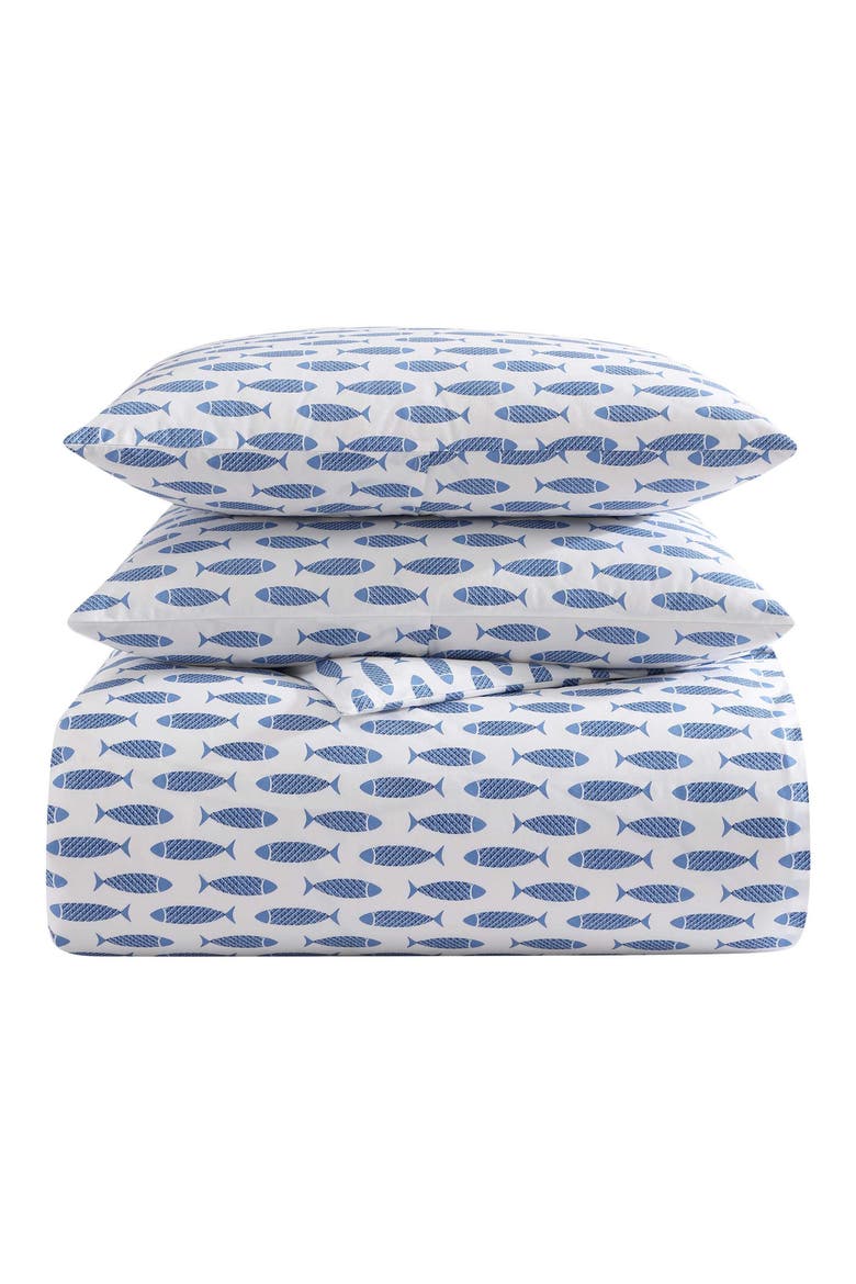 Fish Cotton Percale Duvet Set, Main, color, BLUE