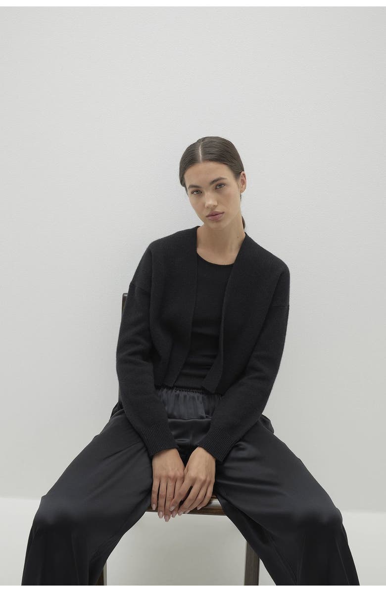 NAKED CASHMERE Madeline Cropped Cardigan, Alternate, color, Black
