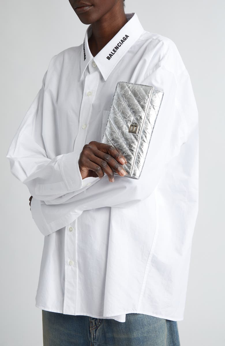 Balenciaga Crush Metalic Leather Wallet on a Chain, Alternate, color, 