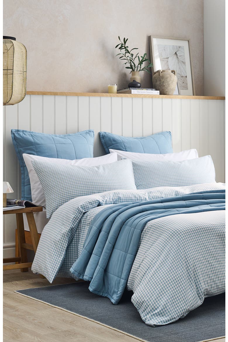 Gingham Yarn Dye Airy Cotton Duvet Cover Sets, Alternate, color, Blue