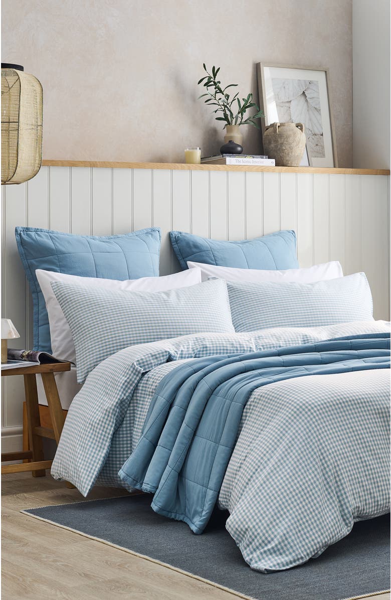 CHRISTY Gingham Yarn Dye Airy Cotton Duvet Cover Sets, Alternate, color, Blue
