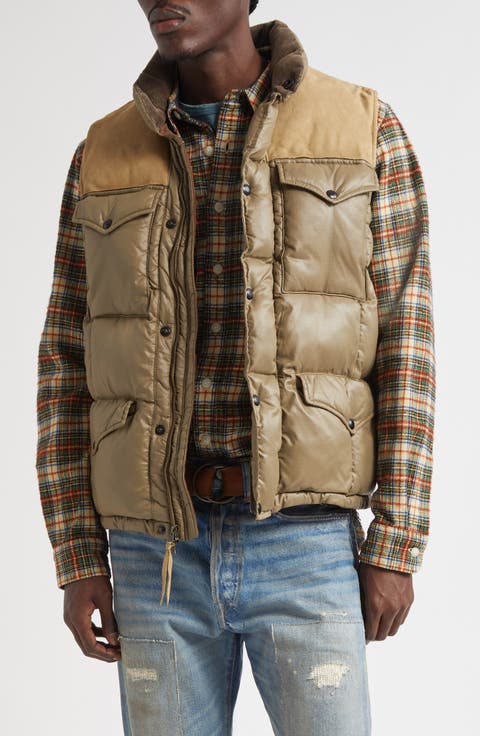 Leather Yoke Recycled Nylon Ripstop Puffer Vest