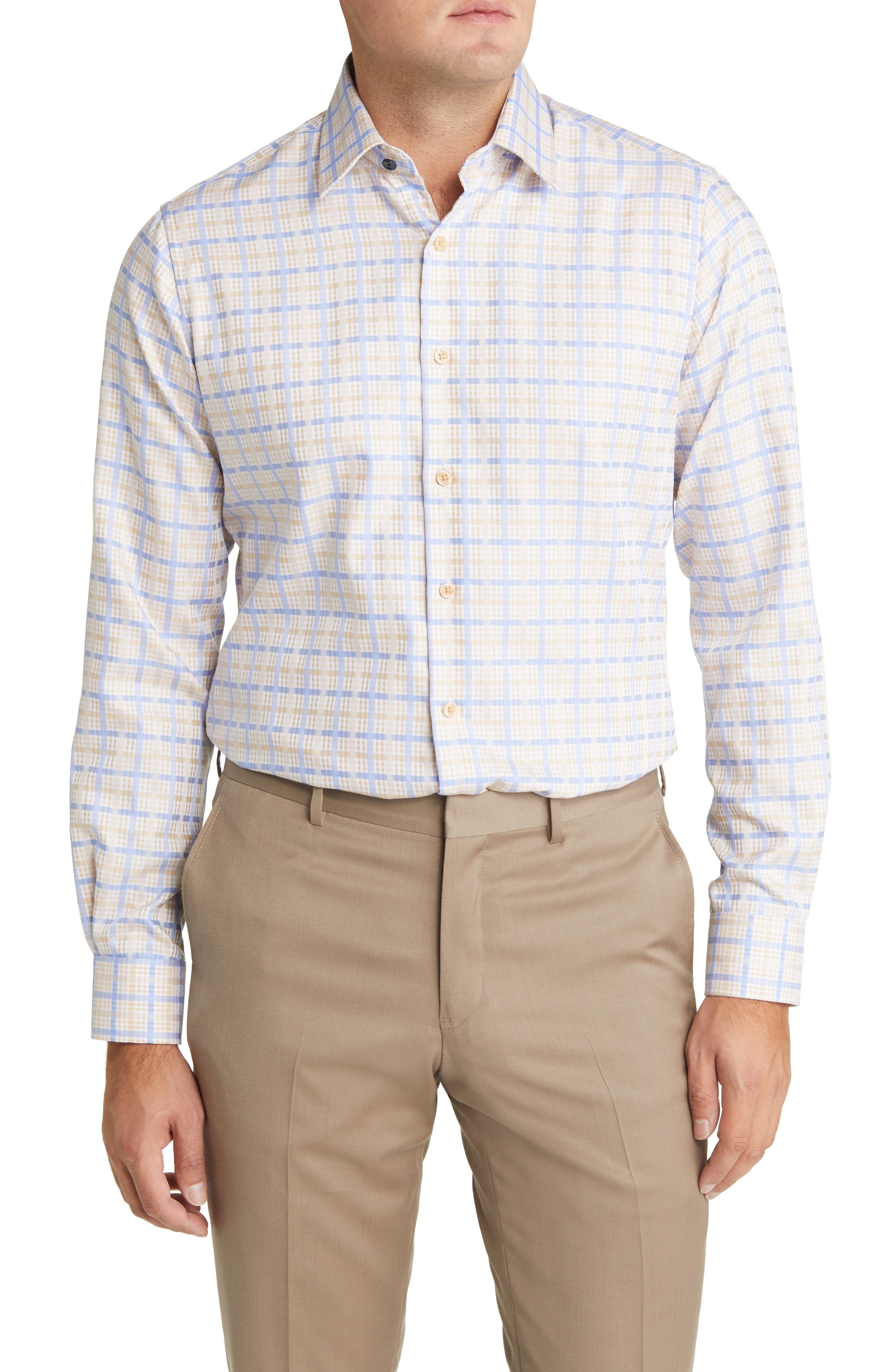 Men's Tailored Fit Plaid Dress Shirt