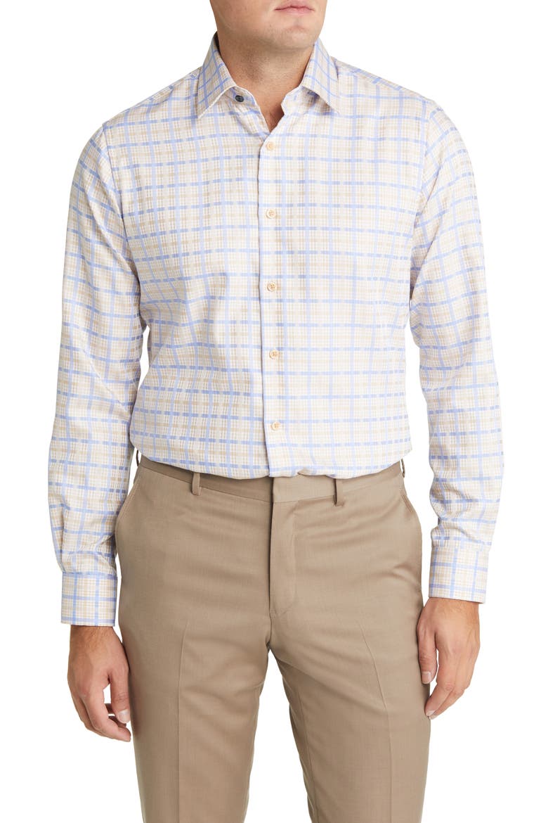 Men's Tailored Fit Plaid Dress Shirt, Main, color, TAN