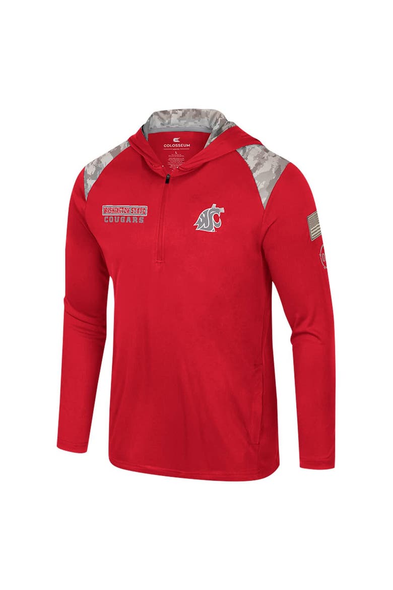 Men's Colosseum Crimson Washington State Cougars OHT Military Appreciation Quarter-Zip Hoodie Jacket, Alternate, color, Crimson