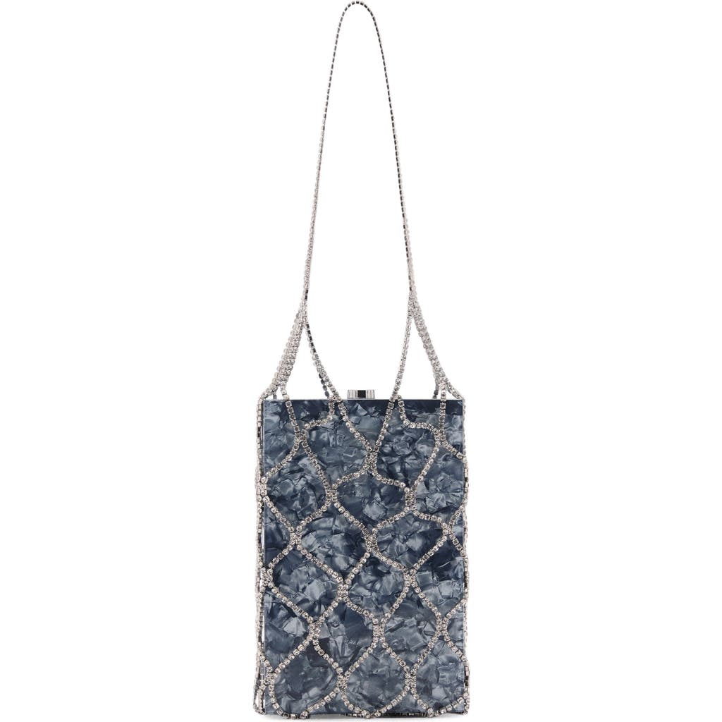 Mango Crystal Mesh Cage Box Clutch In Petrol Blue