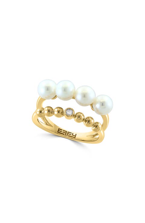 14K Yellow Gold 5mm Freshwater Pearl & Diamond Ring - 0.03ct.