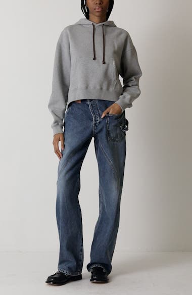 JW Anderson Loafer Stitch Curved Hem Fleece Hoodie | Nordstrom