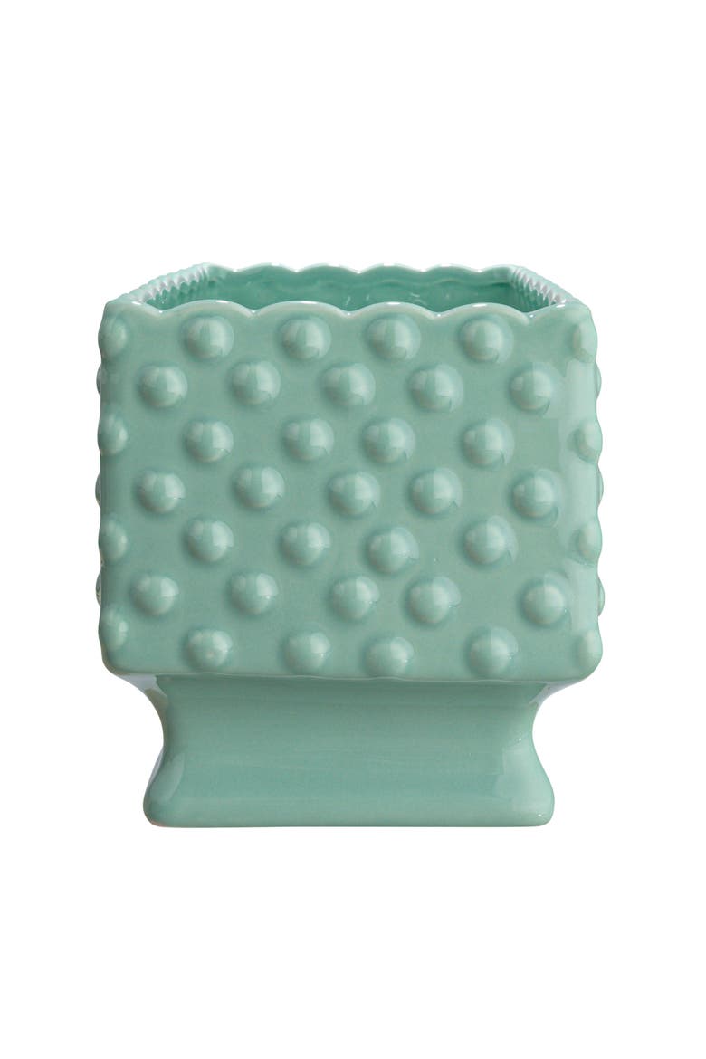 Ceramic Hobnail Planter with Scalloped Edge and Polka Dots, Mint, Alternate, color, Blue