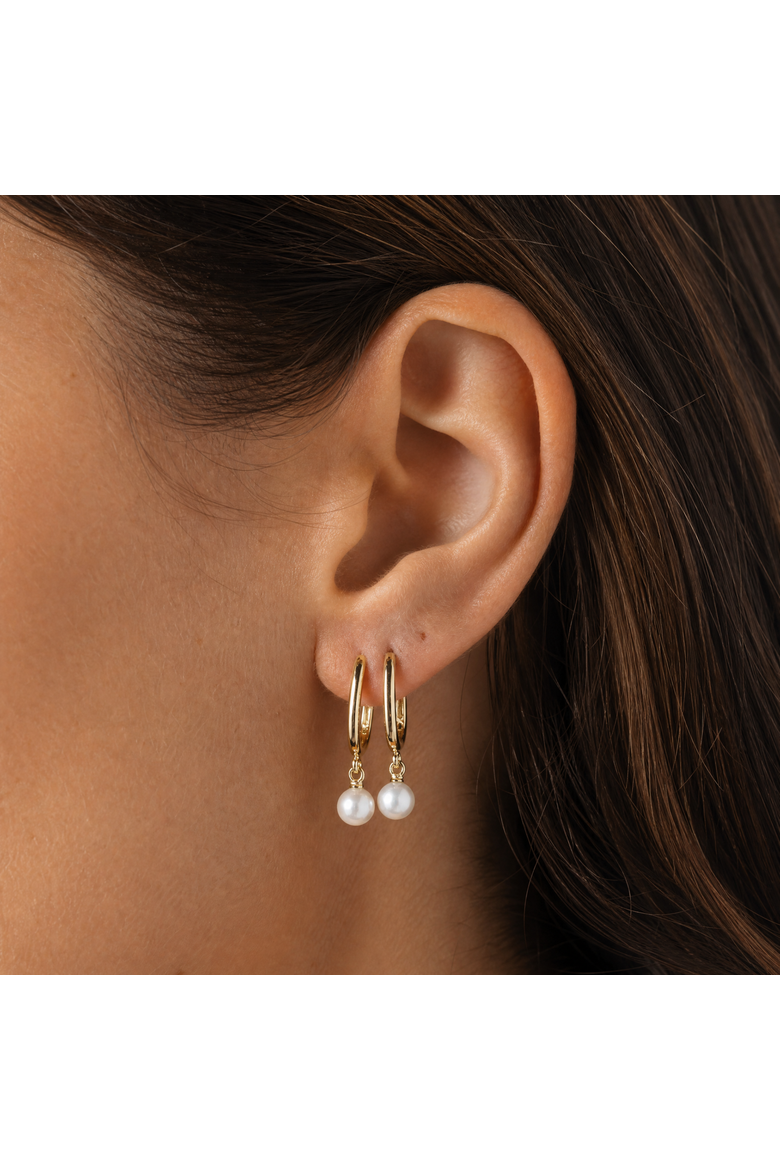 Paperclip Dangling Pearl Drop Huggie Earring 14K, Alternate, color, 14K Gold