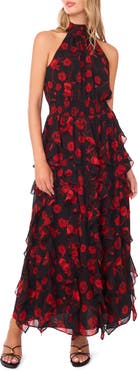 1.STATE Sleeveless Cascade Ruffle Maxi Dress
