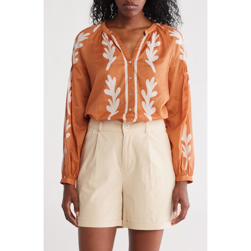 Dr2 By Daniel Rainn Long Sleeve Cotton Top In Brown