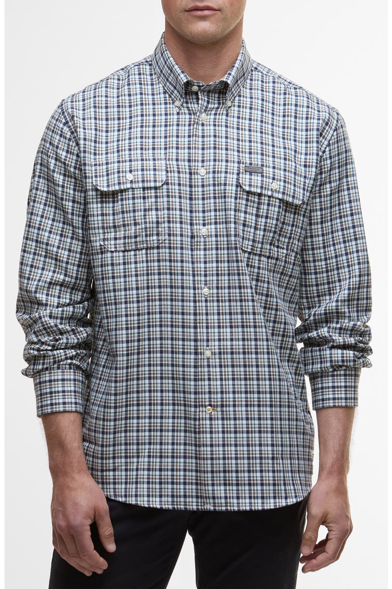 Panwell Thermo Weave Plaid Button Down Shirt, Main, color, NAVY