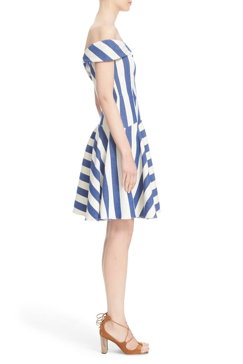 'Mariella' Stripe Off the Shoulder Fit & Flare Dress, Alternate, color, BLUE