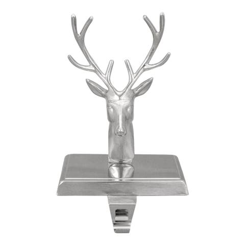 8" Shiny Silver Deer Head Christmas Stocking Holder