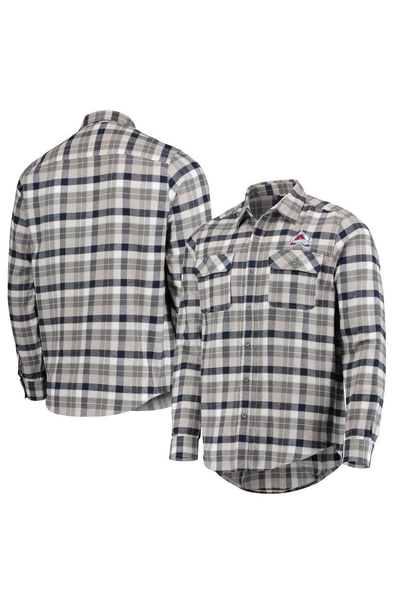 ANTIGUA Men's Antigua Navy/Gray Colorado Avalanche Ease Plaid Button-Up Long Sleeve Shirt, Main, color, 