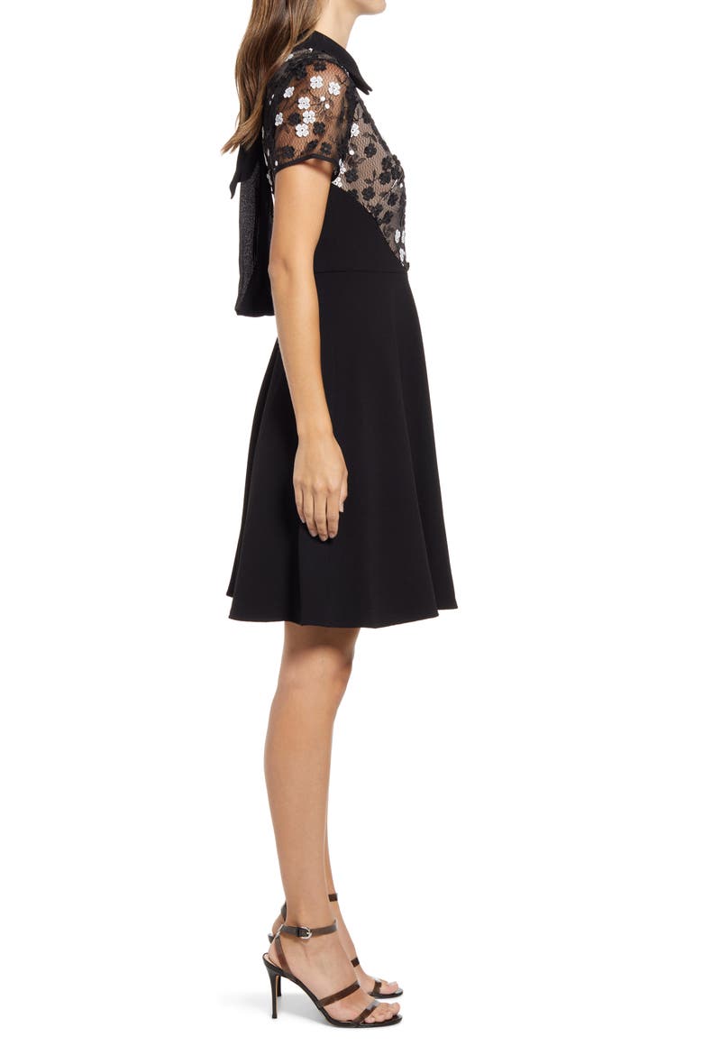 Lace Bodice Fit & Flare Dress, Alternate, color, BLACK/NUDE