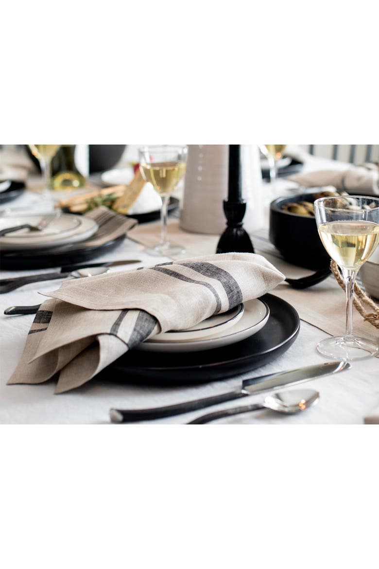 Linen Dinner Napkins Set of 4, 20 x 20" - Farmhouse, Alternate, color, Black and Natural