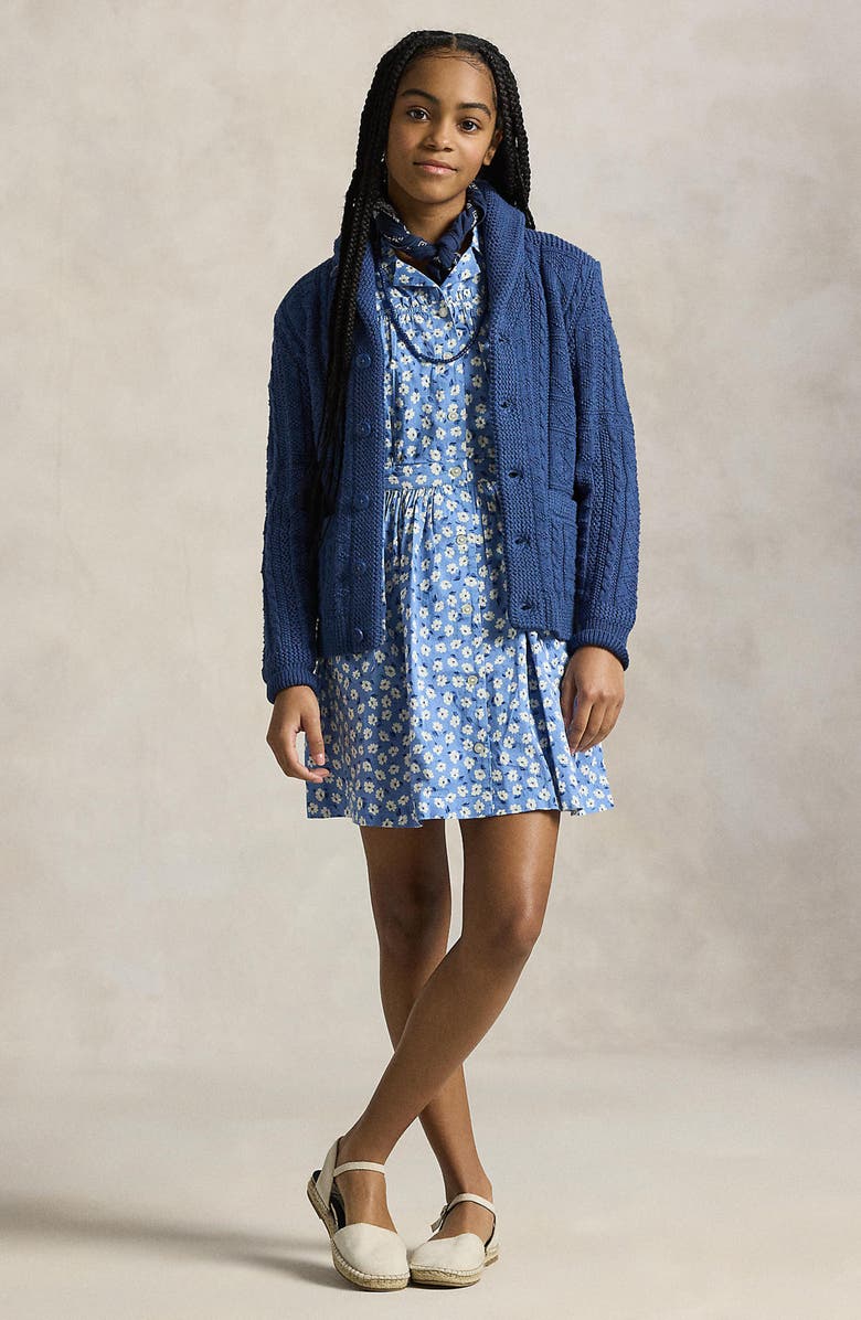 Polo Ralph Lauren Kids' Floral Short Sleeve Cotton Shirtdress, Alternate, color, Blue Multi