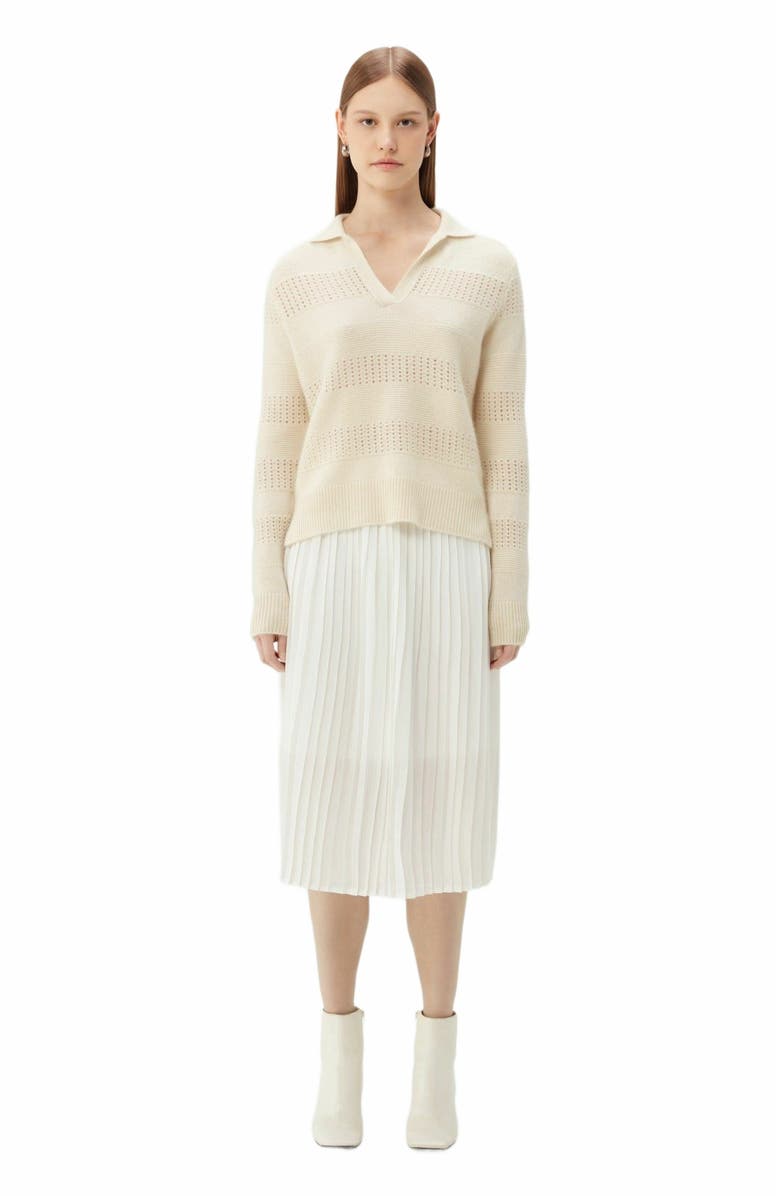 GOBI Mongolian Cashmere Mixed Pattern Cashmere Polo, Alternate, color, Off White