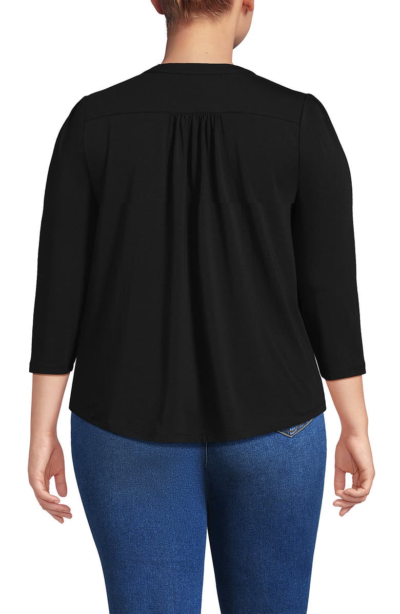 Lands' End 3/4 Sleeve Lightweight Jersey Embellished Top, Alternate, color, Black