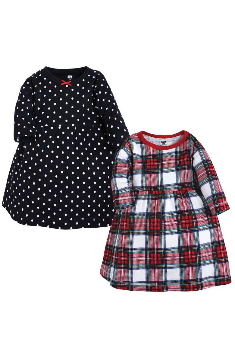Hudson Baby Twin Pack Long-Sleeve Dress Bundle, Main, color, Black White Tartan