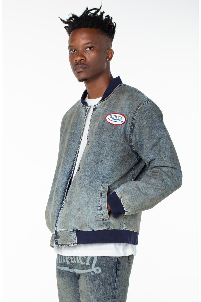 Bones Denim Bomber Jacket, Alternate, color, HAZESTONE