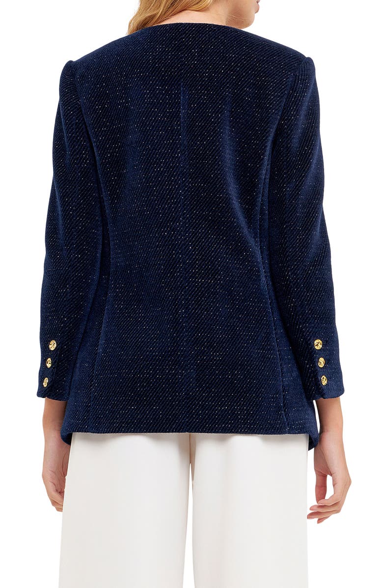 English Factory Texture Metallic Double Breasted Jacket, Alternate, color, Navy