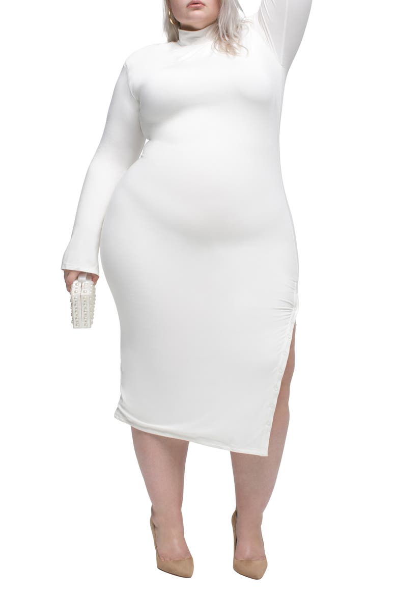 Ribbed Mock Neck Long Sleeve Midi Dress, Alternate, color, IVORY