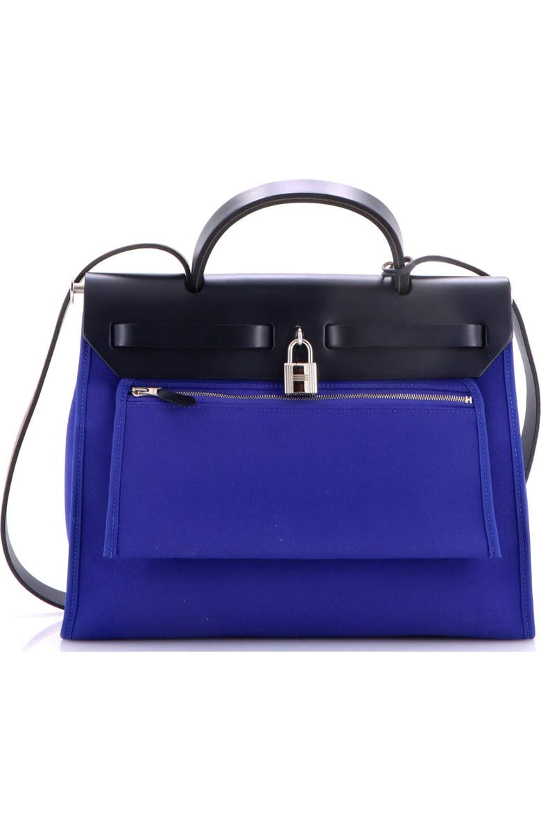 Pre-Owned Hermes Herbag Zip Leather and Toile 31, Alternate, color, Bleu Royal