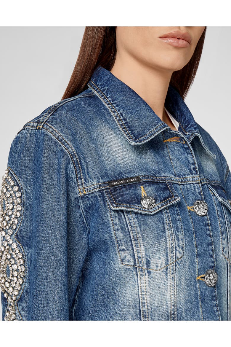Denim Jacket Crystal Cable Women, Alternate, color, NewBaroqueBlue