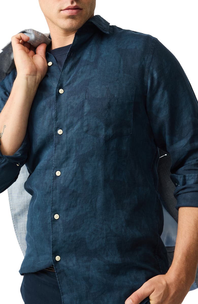 Rodd & Gunn North River Sports Fit Pineapple Print Linen Button-Up Shirt, Alternate, color, Midnight