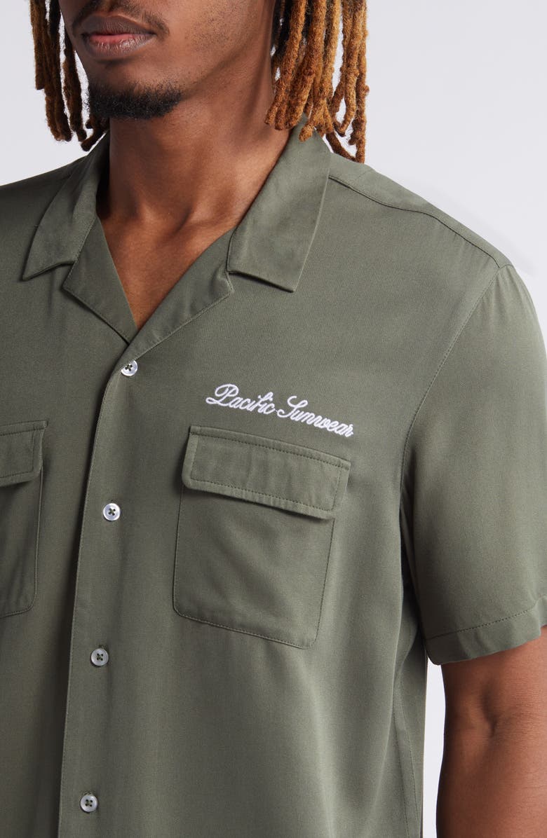 PacSun Logo Embroidered Camp Shirt, Alternate, color, Grape Leaf