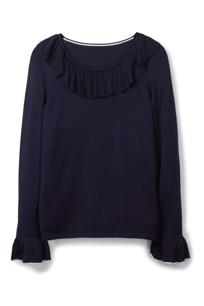 Lavinia Ruffle Trim Sweater, Alternate, color, NAVY