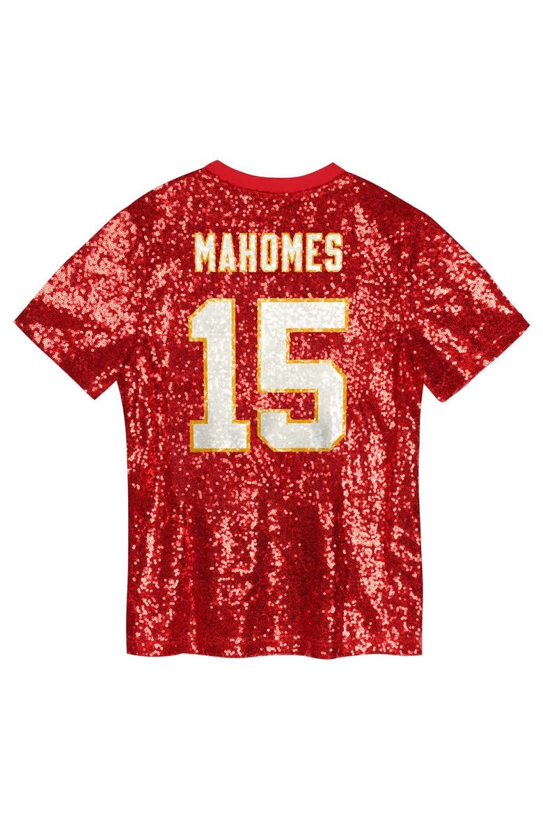 Girls Youth Patrick Mahomes Red Kansas City Chiefs Sequin V-Neck Fashion Jersey, Alternate, color, Red