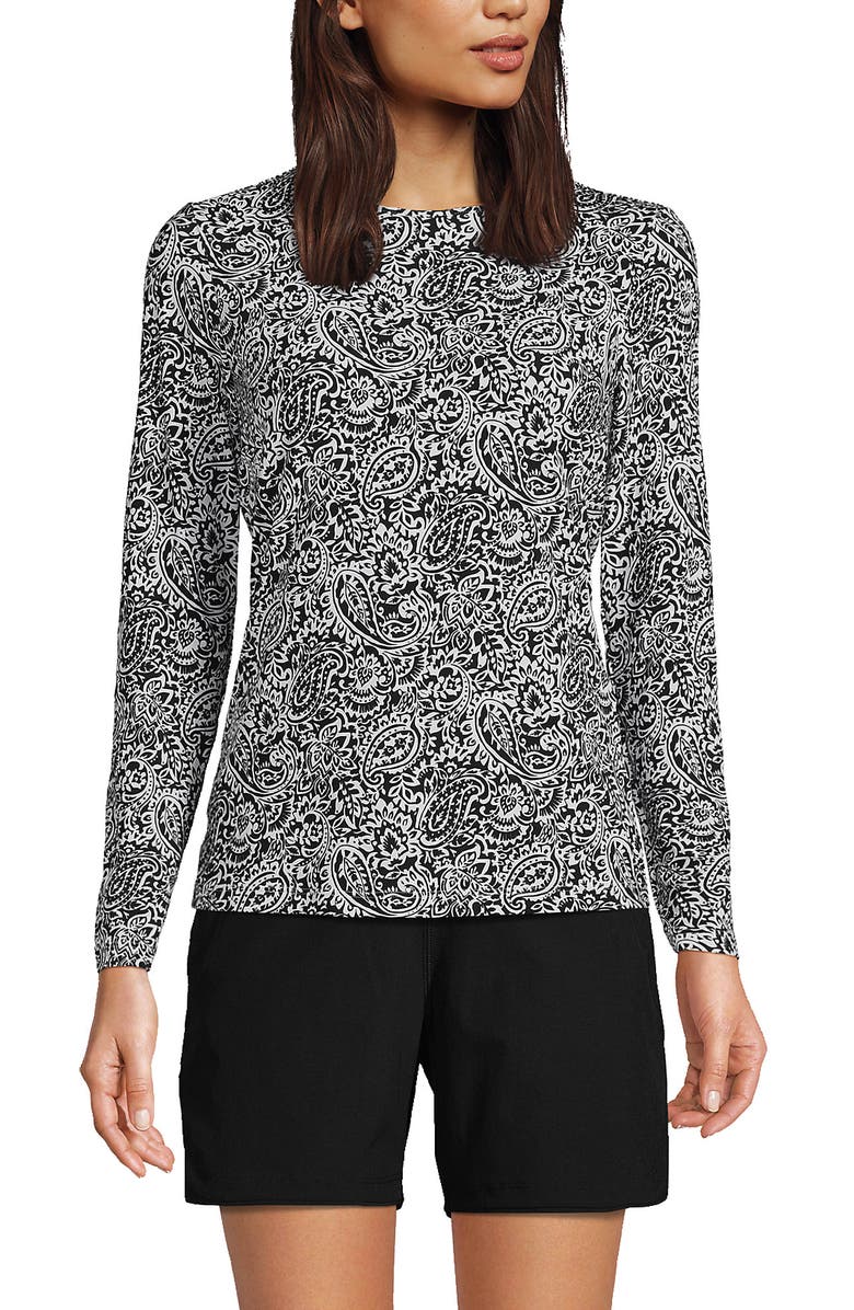 Lands' End SunShade UPF 50 Long Sleeve Relaxed Rash Guard, Main, color, Black