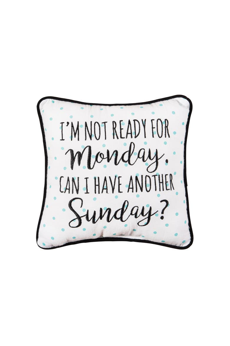 Monday Sunday Embroidered Small/Petite Accent Pillow, 10" x 10", Main, color, Blue