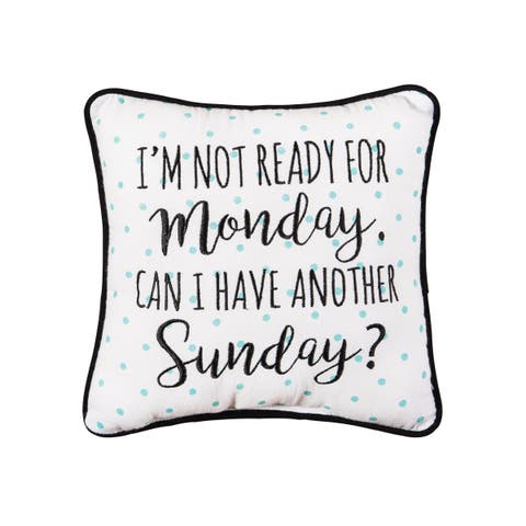 Monday Sunday Embroidered Small/Petite Accent Pillow, 10" x 10"