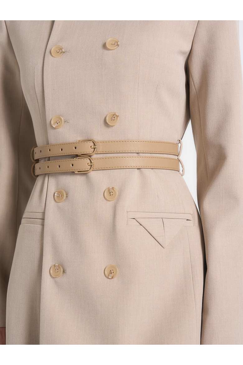 Sierra Double Breasted Belted Blazer Dress, Alternate, color, Beige