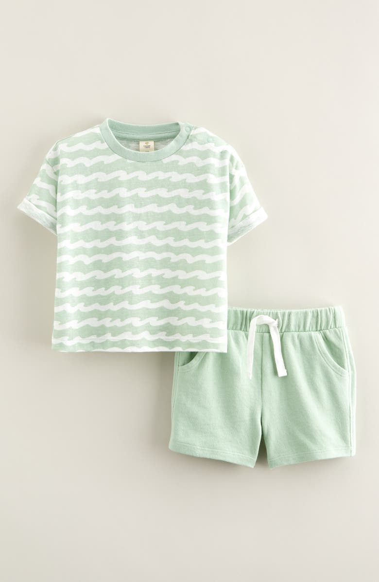 Tucker + Tate Patterned T-Shirt & Drawstring Shorts Set, Main, color, Green Jade Wave- Green