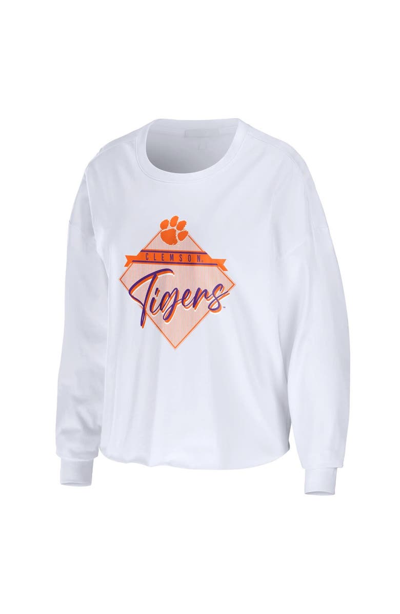 WEAR by Erin Andrews Women's WEAR by Erin Andrews White Clemson Tigers Diamond Long Sleeve Cropped T-Shirt, Alternate, color, White
