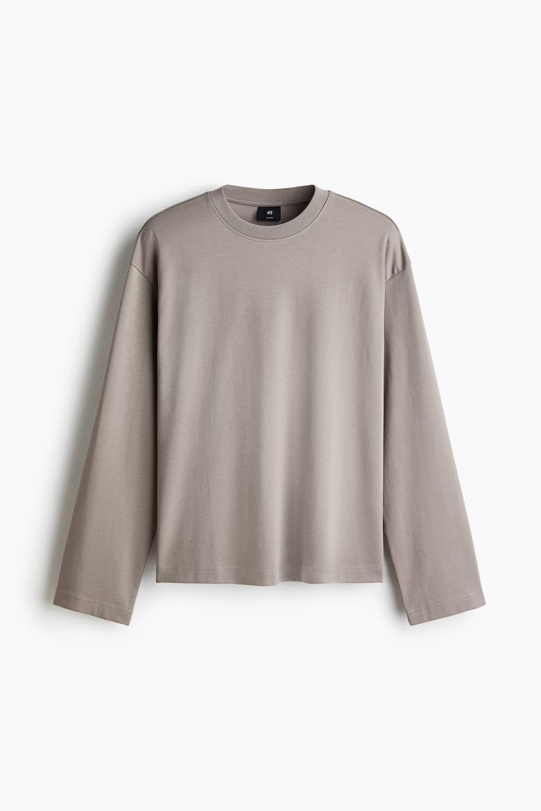 Relaxed-Fit Long-Sleeved Interlock Cotton T-Shirt, Alternate, color, Light taupe