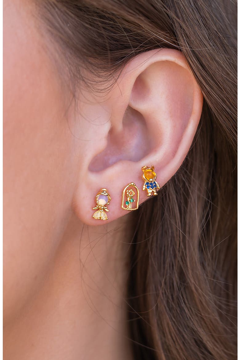 Disney Beauty & The Beast Stud Earrings Set, Alternate, color, GOLD