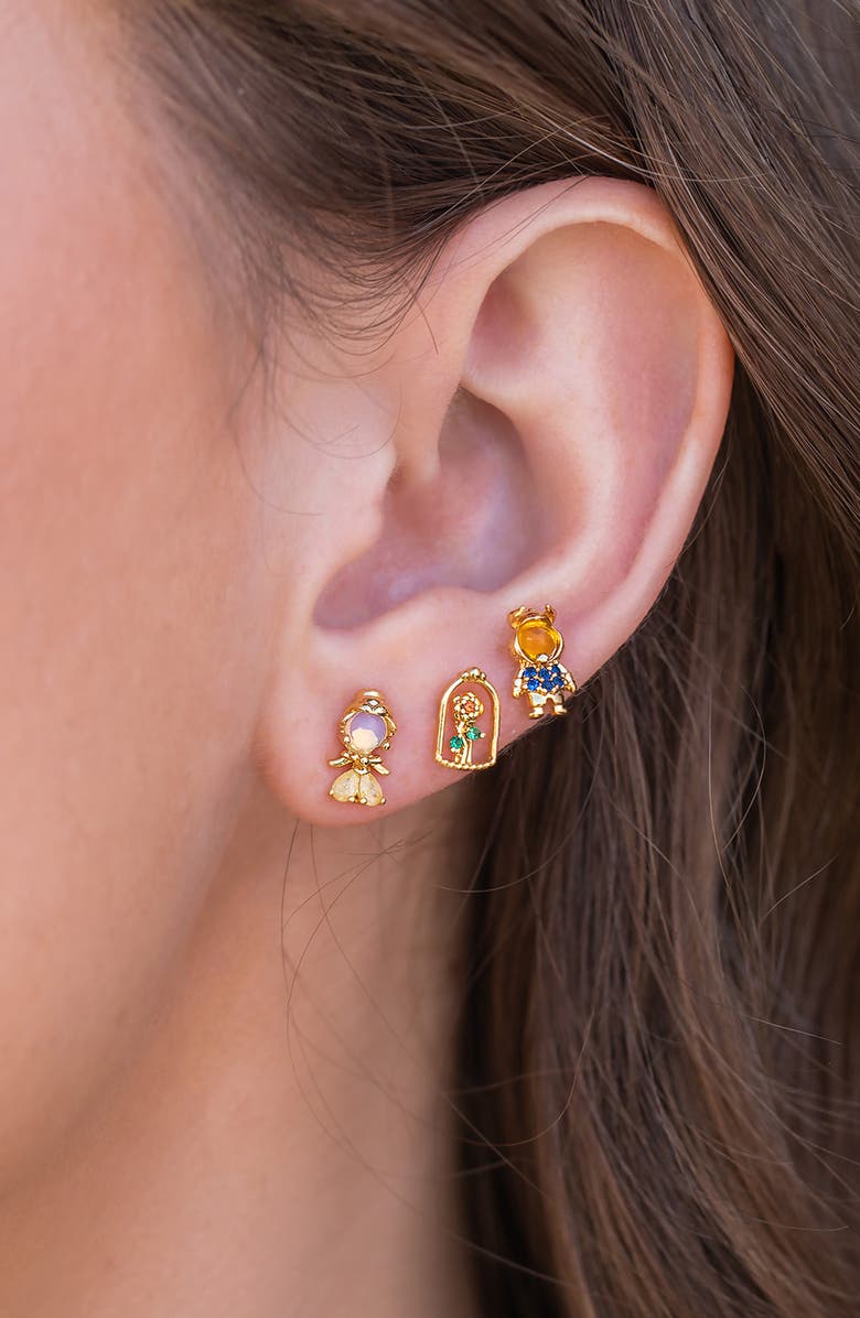 Girls Crew Disney Beauty 
The Beast Stud Earrings Set, Alternate, color, Gold
