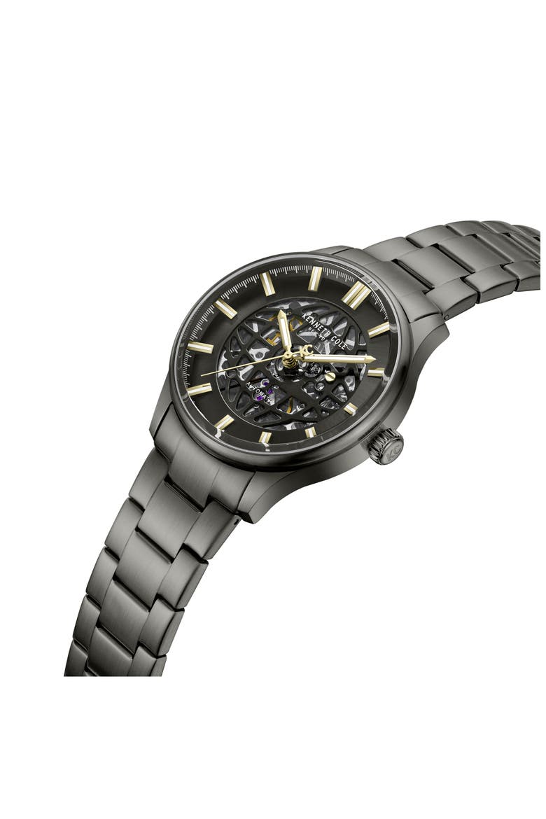 The Thompson Skeleton Automatic Bracelet Watch, 43.5mm, Alternate, color, DARK GRAY / GUN
