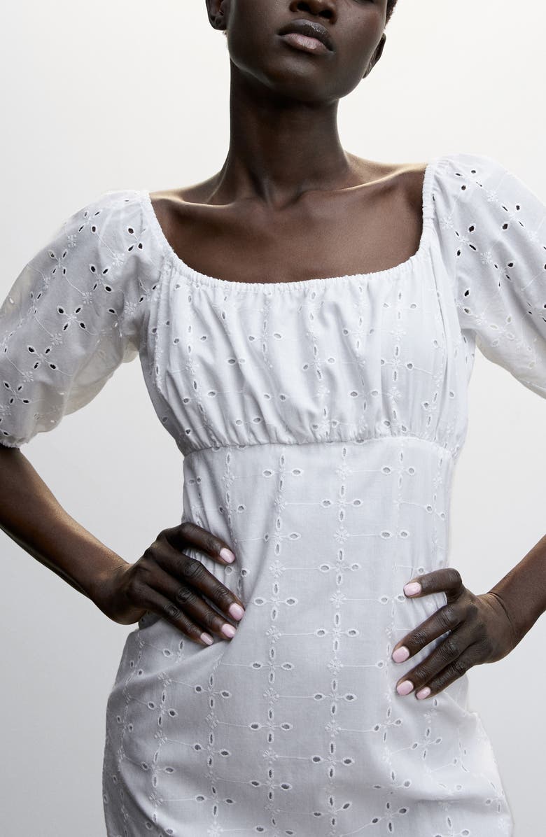 MANGO Broderie Anglaise Puff Sleeve Cotton Dress, Alternate, color,
